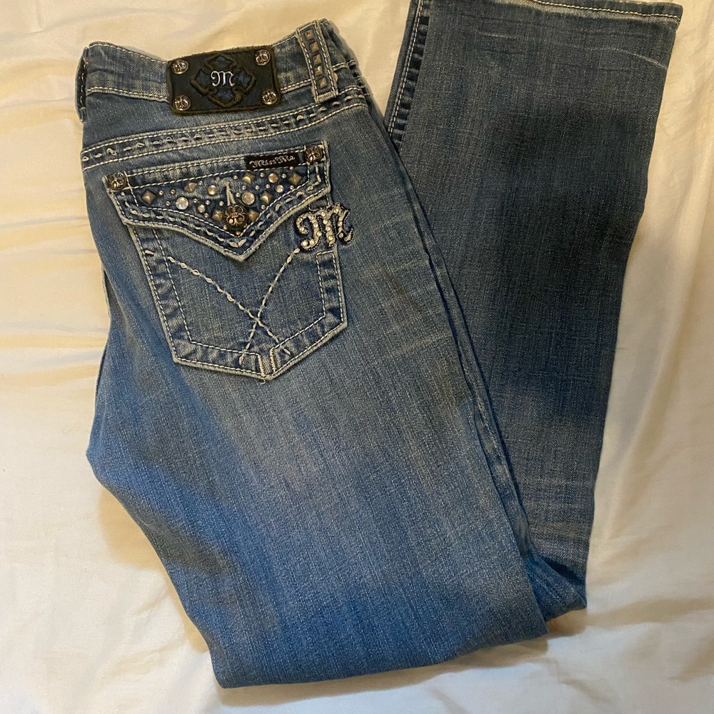 Miss Me Blue Boot Cut Jeans with Embellished Design